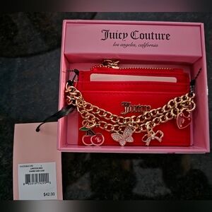 Juicy Couture "lipstick Red" Charm Card Case with Gold Chain Accents with Charms